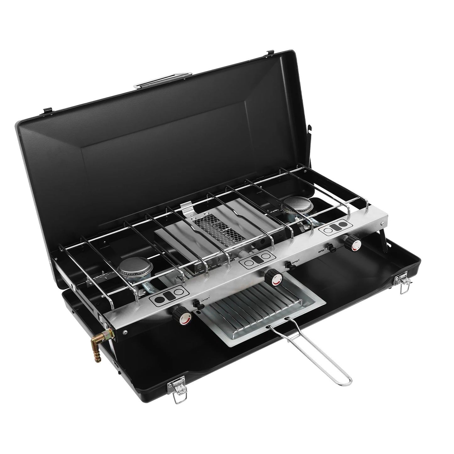 3 Burner Modern Portable Cooking Propane Butane Gas Camping Stove W/ Grid + Tray