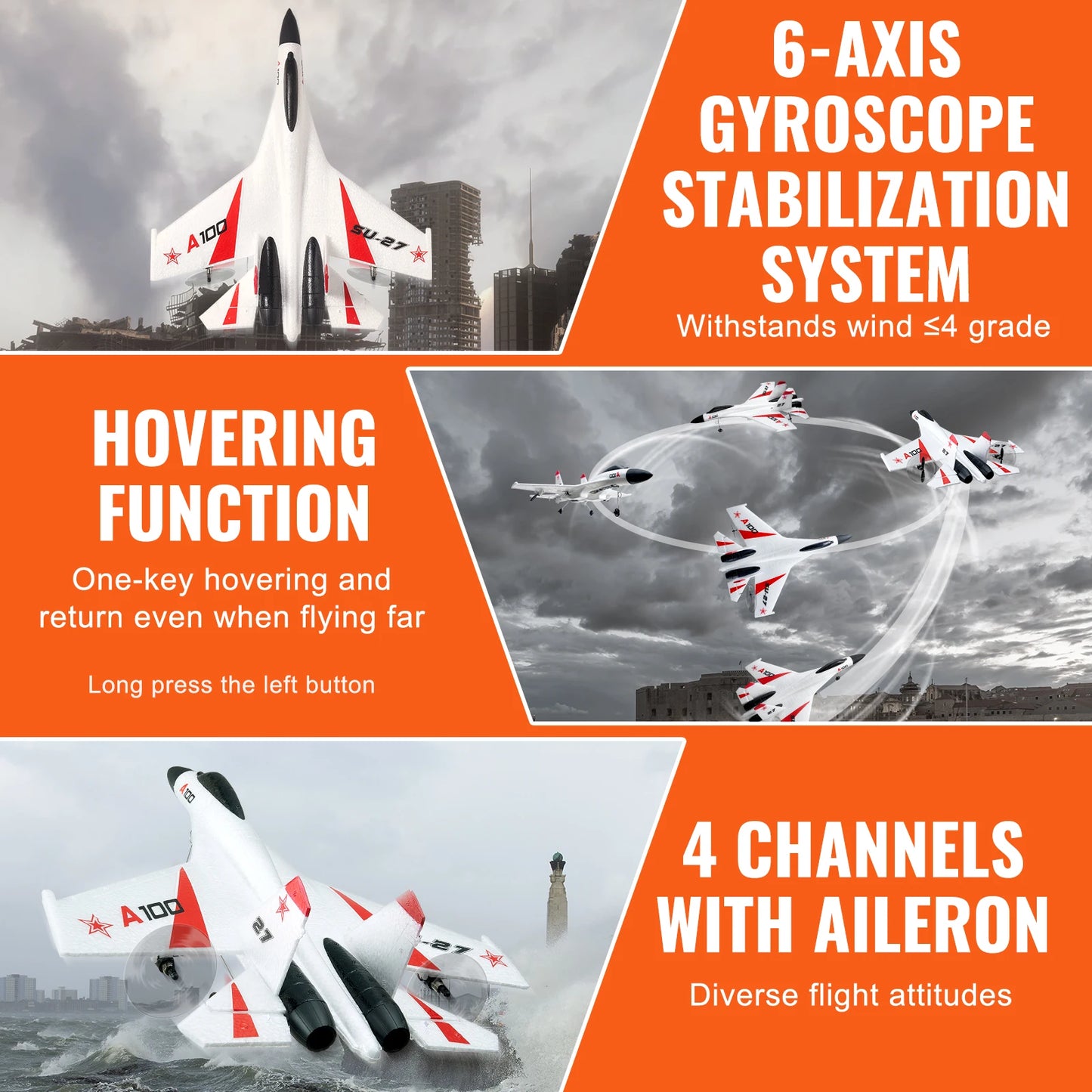 VEVOR SU27 RC Plane 2.4G Foam Airplane With Two Batteries