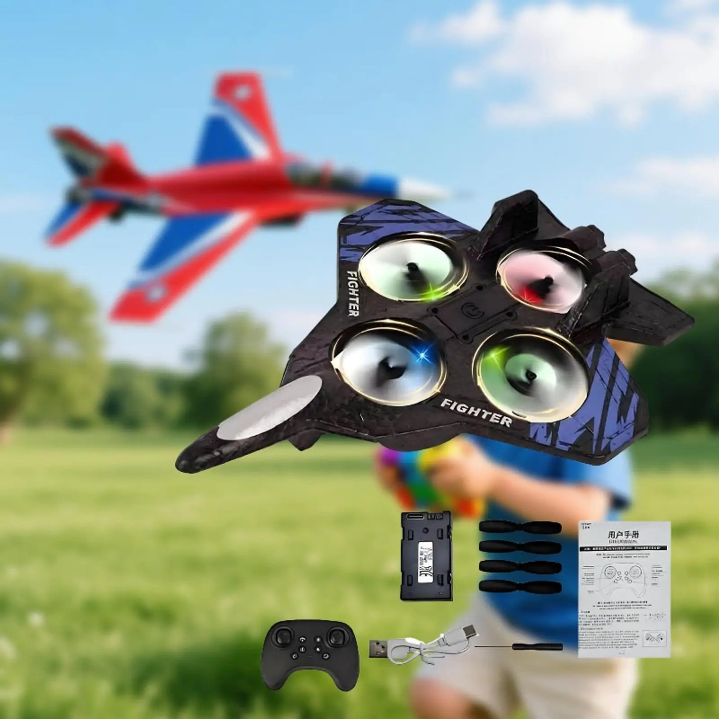 Remote Control Airplane with Light Ready to Fly ,Easy to Control ,RC Plane Hobby RC Glider Aircraft Toy for Beginners Kids Boys