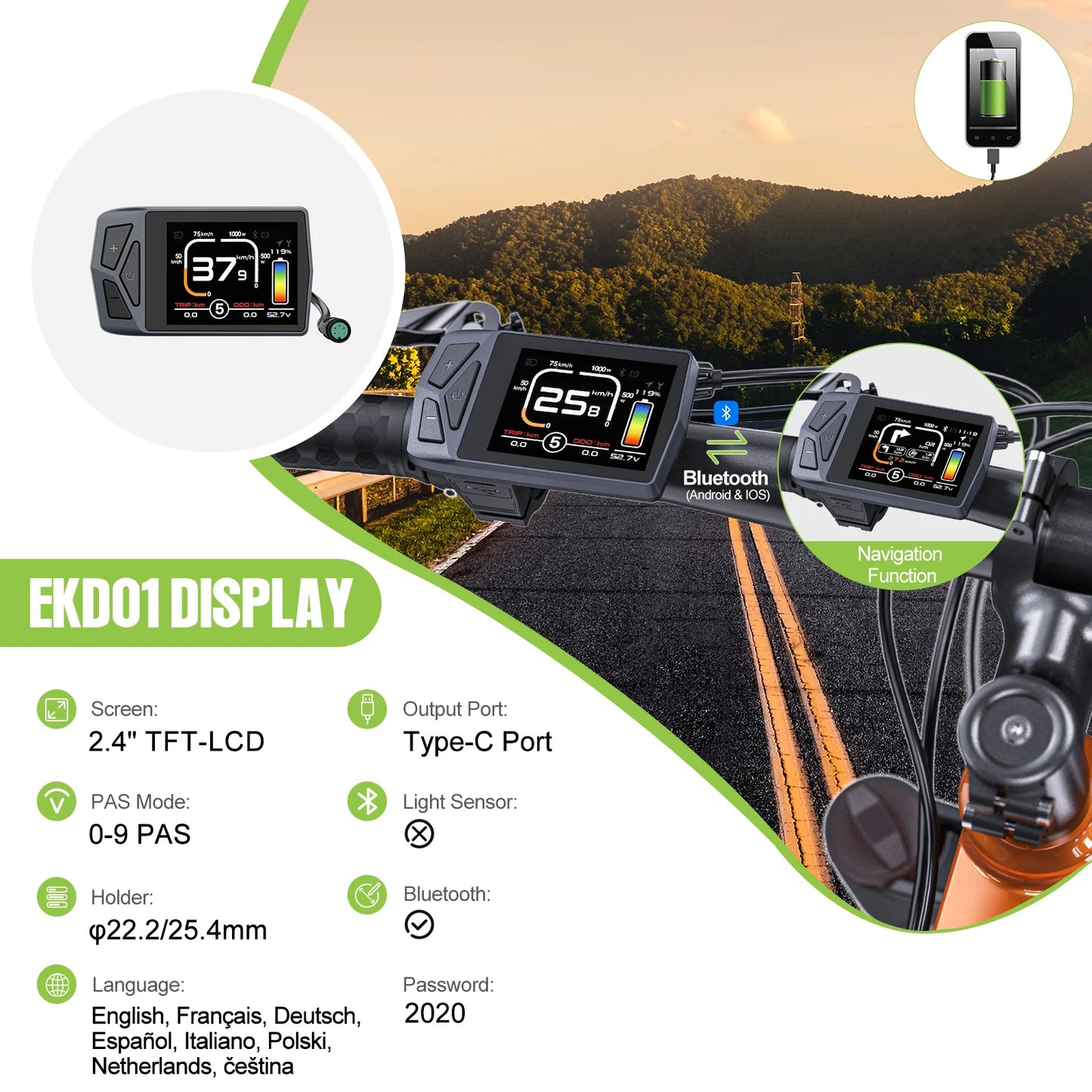 TFT Bike Display DPC18 DZ40 500C C961 UART Bluetooth IP65