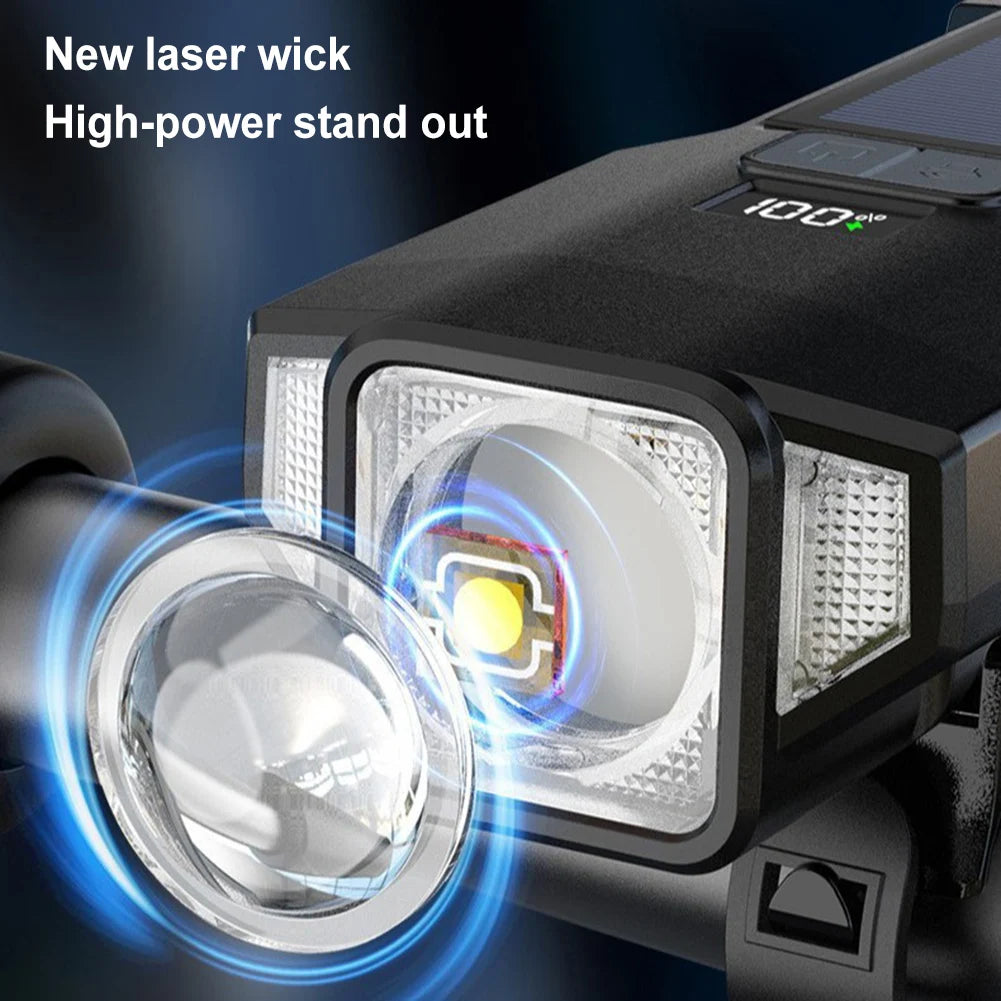 Solar USB Rechargeable Front Light Night Riding Safety