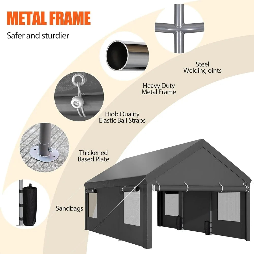 12x20 Heavy Duty Carport Portable Garage Roll Up Windows