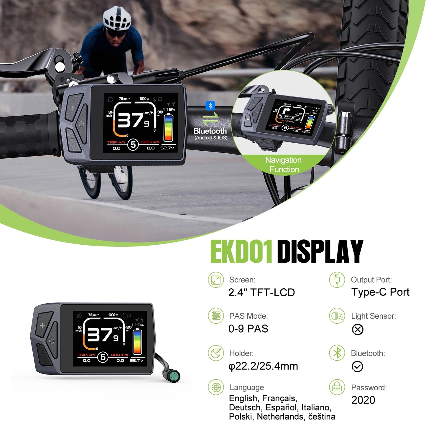 TFT Bike Display DPC18 DZ40 500C C961 UART Bluetooth IP65