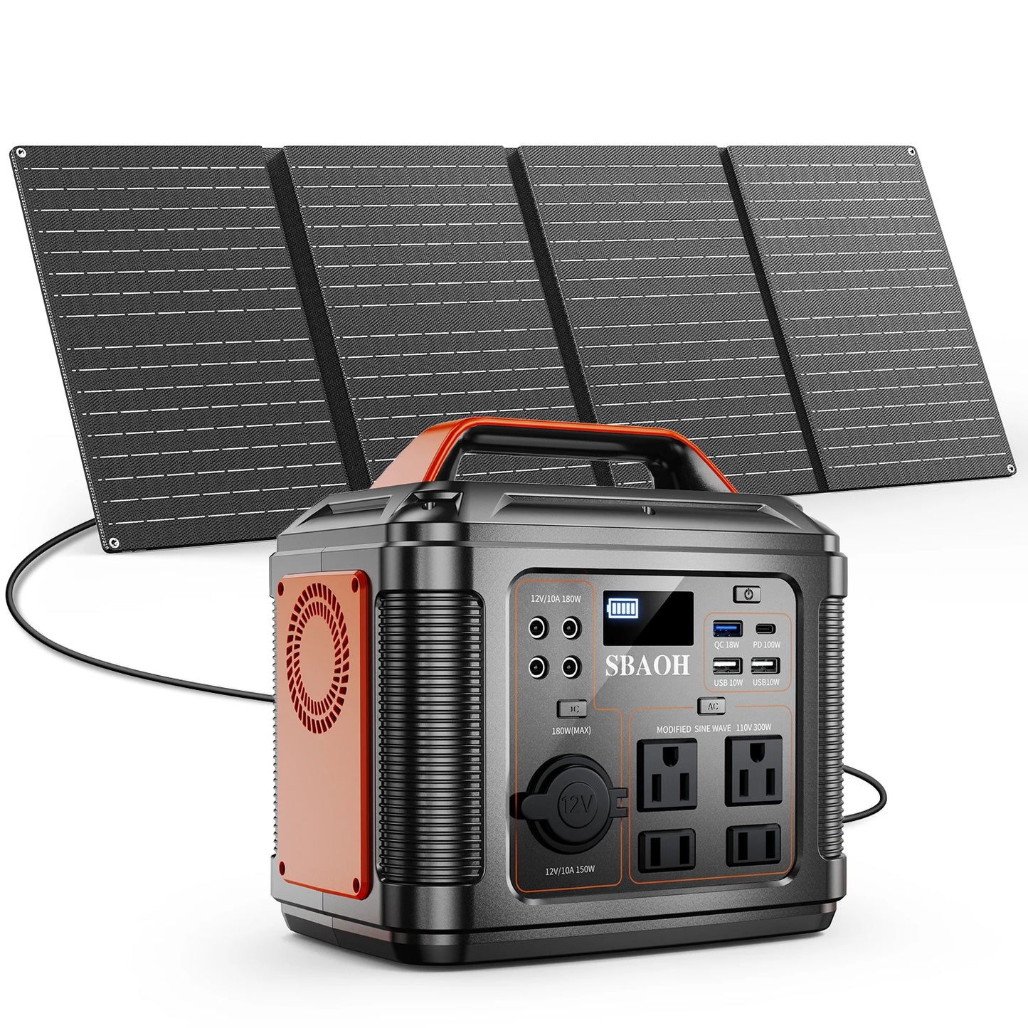 300W Portable Power Station 296Wh 80000mAh Black Solar Panel