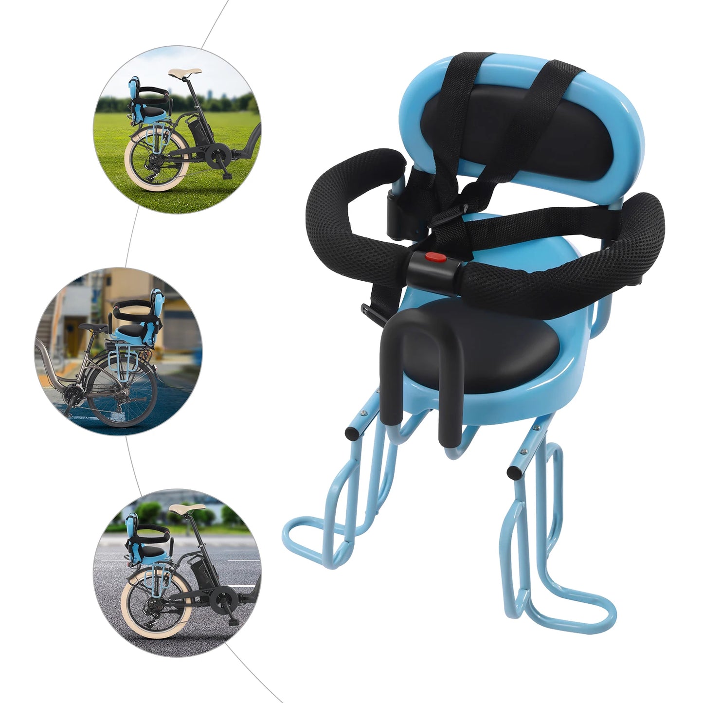 Rear-Mounted Child Bike Seat with U-Shaped Guardrails | Adjustable Safety System for 6M-6Y Kids Blue