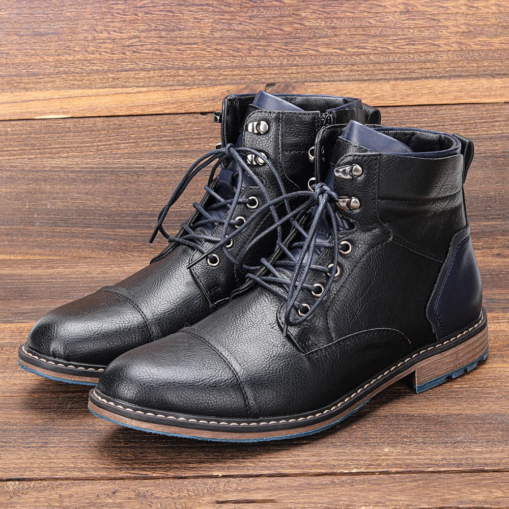 Classical Men Boots 2025 Fashion Comfortable Spring Leather Boots with Zipper