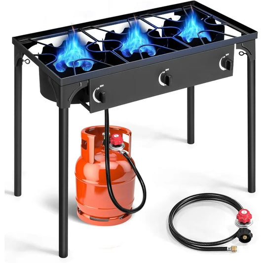 Outvita 3 Burner Propane Gas Stove for Outdoor Cooking, 225,000 BTU Camping Cooker with Removable Legs