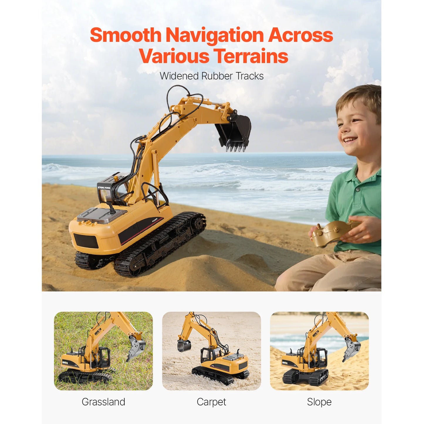 VEVOR 2.4G Remote Control Excavator Dump Truck 3 in 1 RC Model Car Digger Toy with Light & Sound Construction Vehicle for Kid