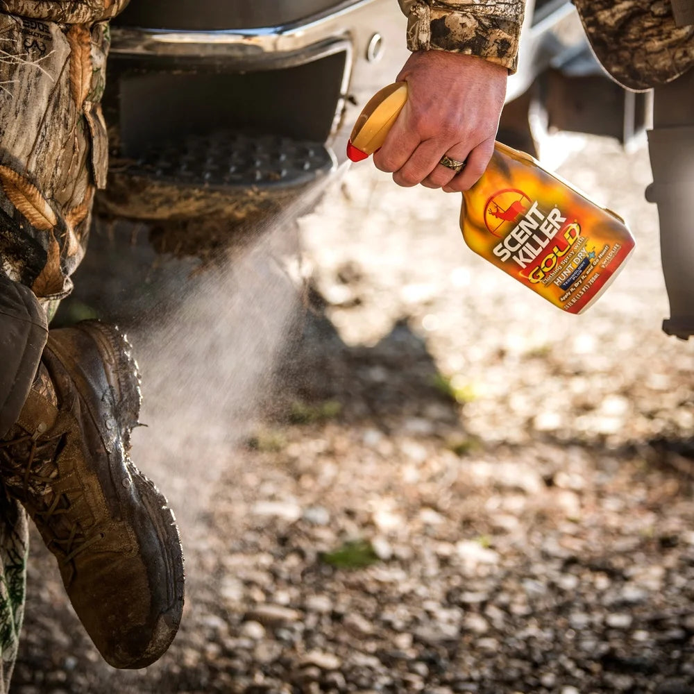 Scent Killer Gold Spray 24 fl oz Long Lasting Odor Eliminator Hunting Clothes Maximum Performance HUNT DRY Technology Effective