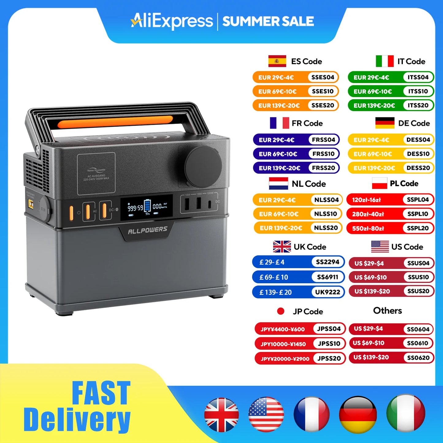 Allpowers Portable Power Station 300W 288Wh Pure Sine Wave