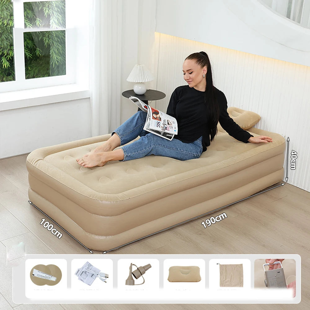 PVC Inflatable Sleeping Mattress With Built In Pump For Two