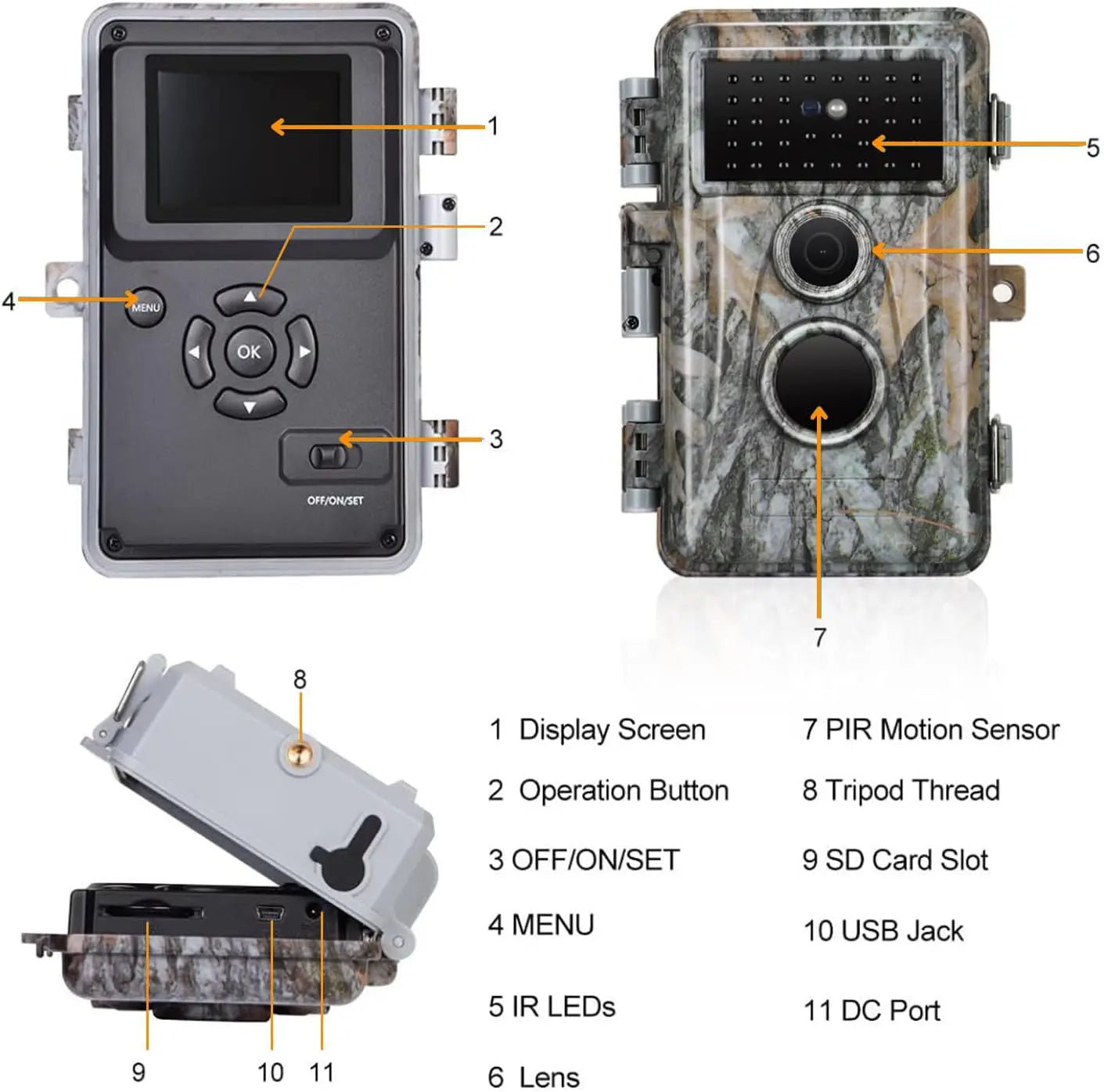 5-Pack Game & Trail Camera 32MP 1296P HD Video Night Vision Motion Activated IP66 Waterproof No Glow for Outdoor Wild