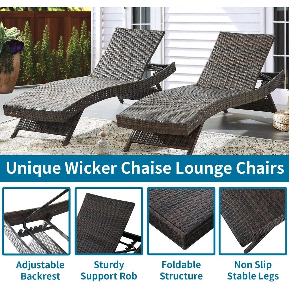 PE Rattan Adjustable Backrest Chaise Lounge Set 2 Poolside
