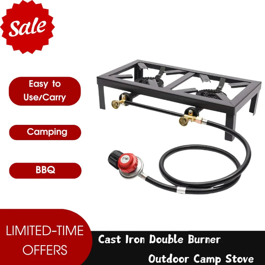 Cast Iron Double Burner Portable Outdoor Camp Stove Propane