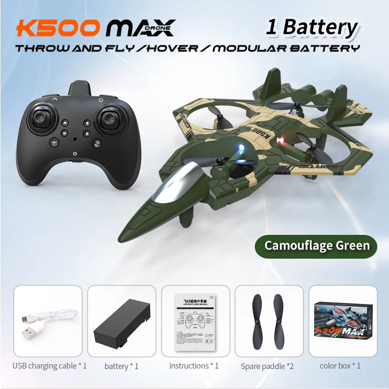 K500 MAX RC Plane Fighter 2.4G Remote Control Stunt Glider 360 ° Rolling Flight Flying EPP Foam Airplane with LED Toys for Kids