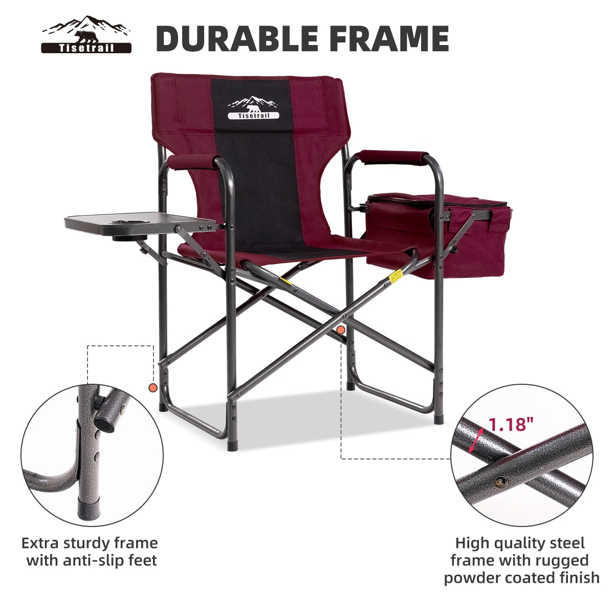 Tisetrail Director Camping Chair with Cooler Bag Camping Directors Chair with Foldable Side Tray Outdoor Lawn Chair Red&Black