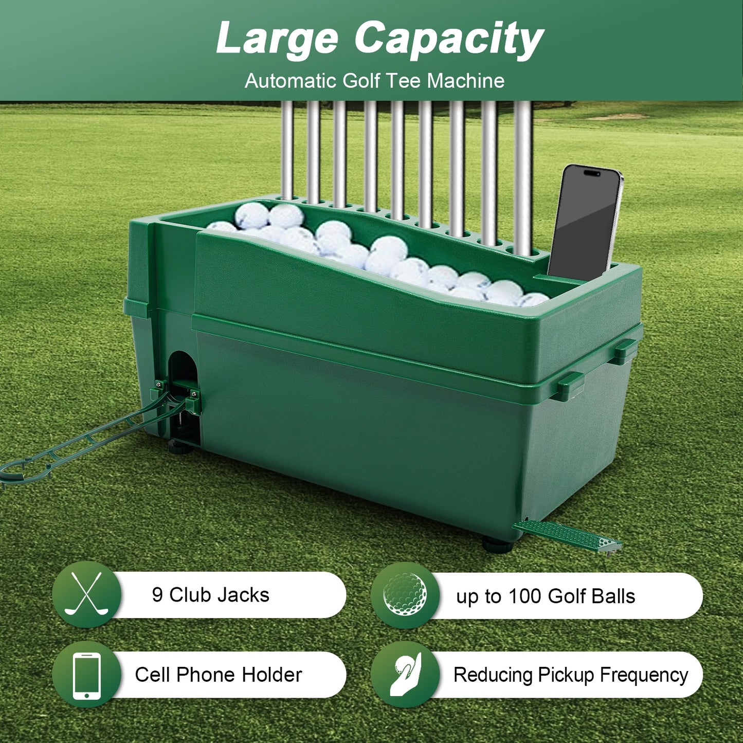 Automatic Golf Ball Dispenser Golf Practice Tee Machine with 9 Club Jacks for Professional&Beginner Green