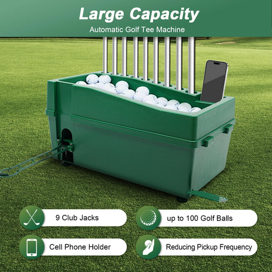 Automatic Golf Ball Dispenser Golf Practice Tee Machine with 9 Club Jacks for Professional&Beginner Green