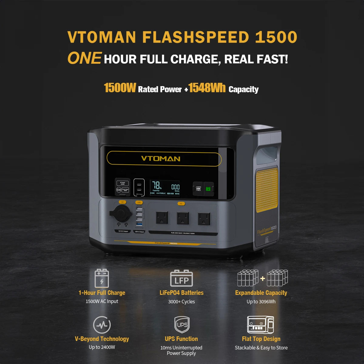 VTOMAN FlashSpeed 1500 Portable Power Station 1548Wh LiFePO4