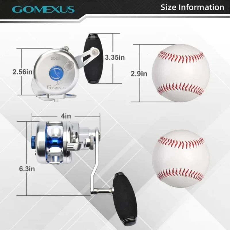 GOMEXUS Jigging Reel Large Capacity 6.3:1 66lbs Narrow Spool Smooth Conventional Saltwater Reel SX450 Gifts for Fishing Men