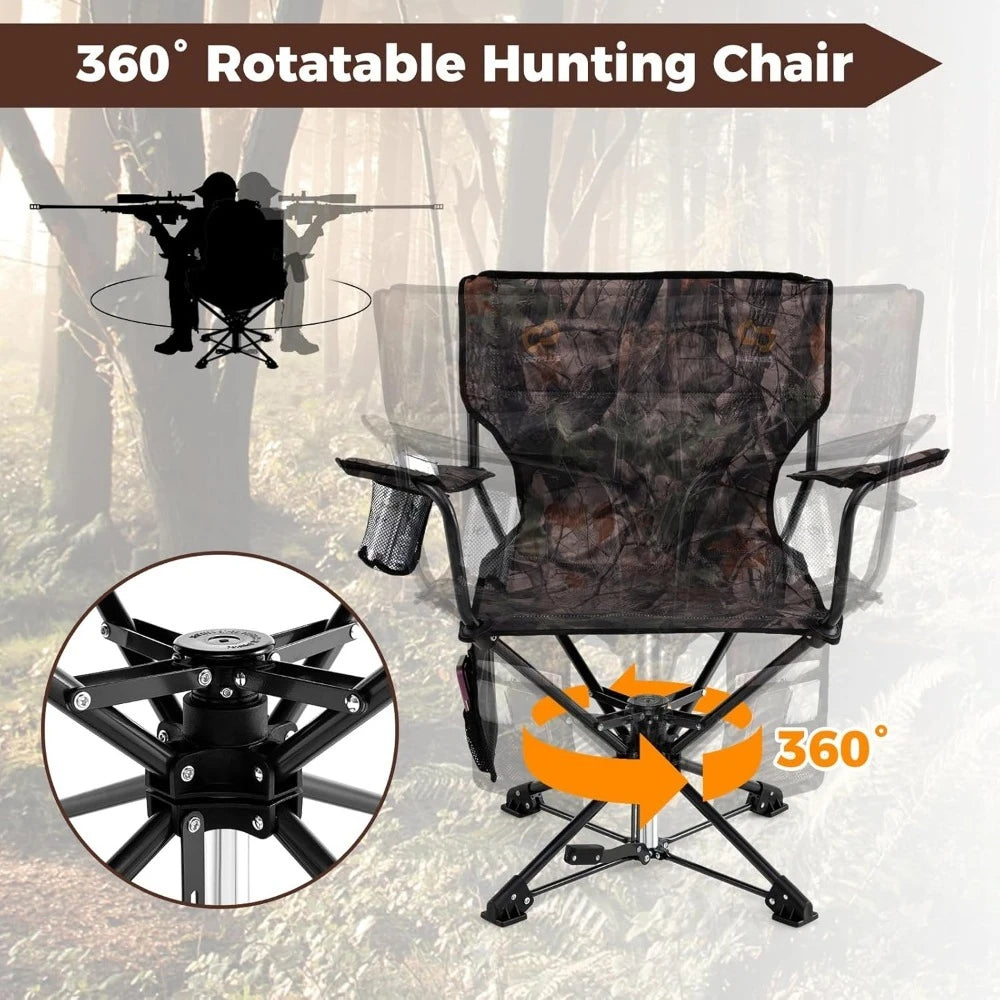 Swivel Hunting Chair, 360° Folding Hunting Blind Chair for Adults with Cup Holder & Carrying Bag, Portable Camping