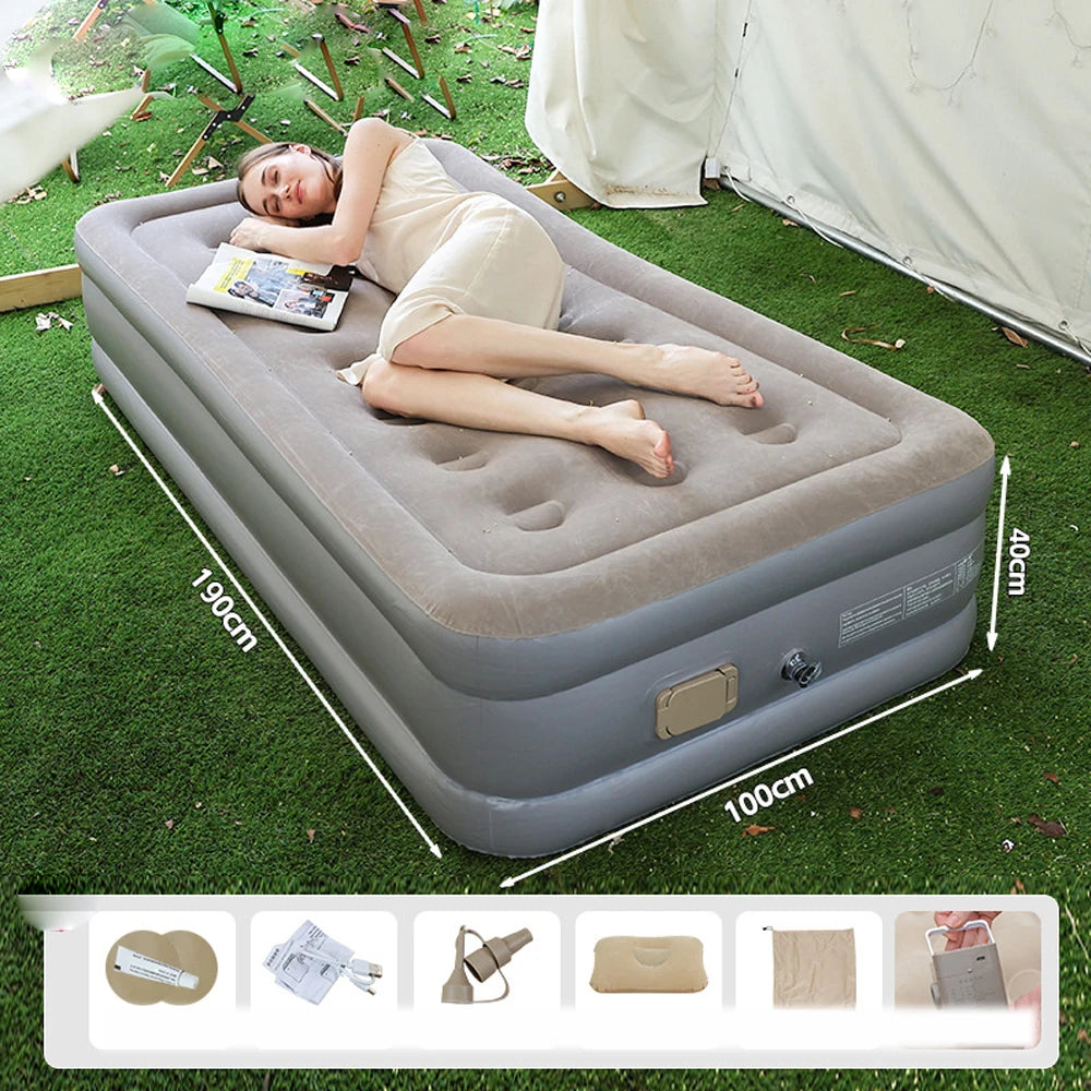 PVC Inflatable Sleeping Mattress With Built In Pump For Two