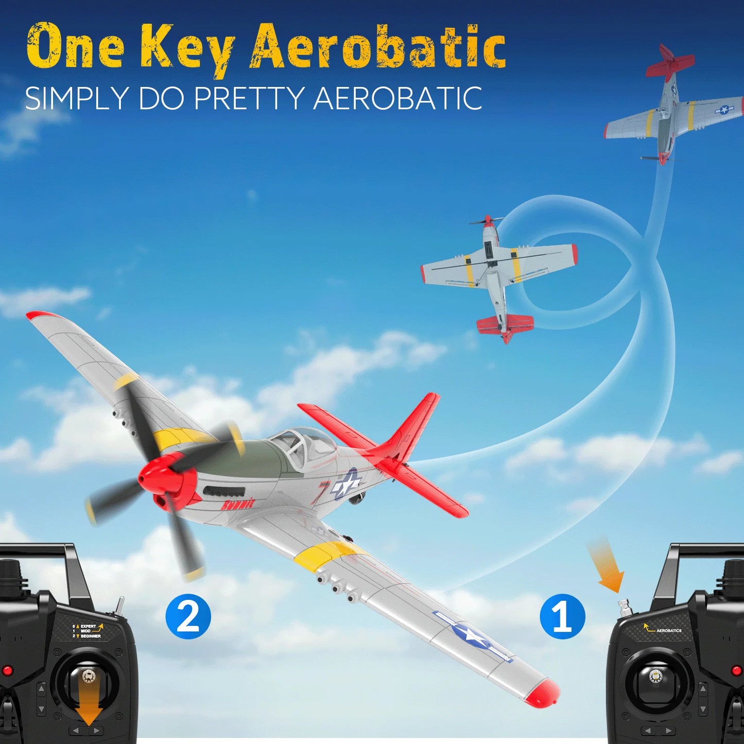 Volantex P51 Mustang RTF RC Plane One Key Aerobatic Gift