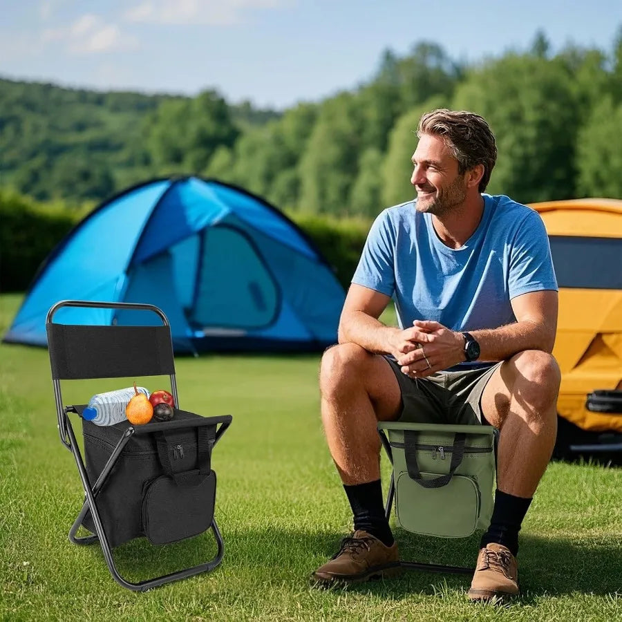 Fishing Chair with Cooler Bag Lightweight Foldable Backpack Camping Stool for Outdoor Fishing Hunting Gear Portable Insulated C