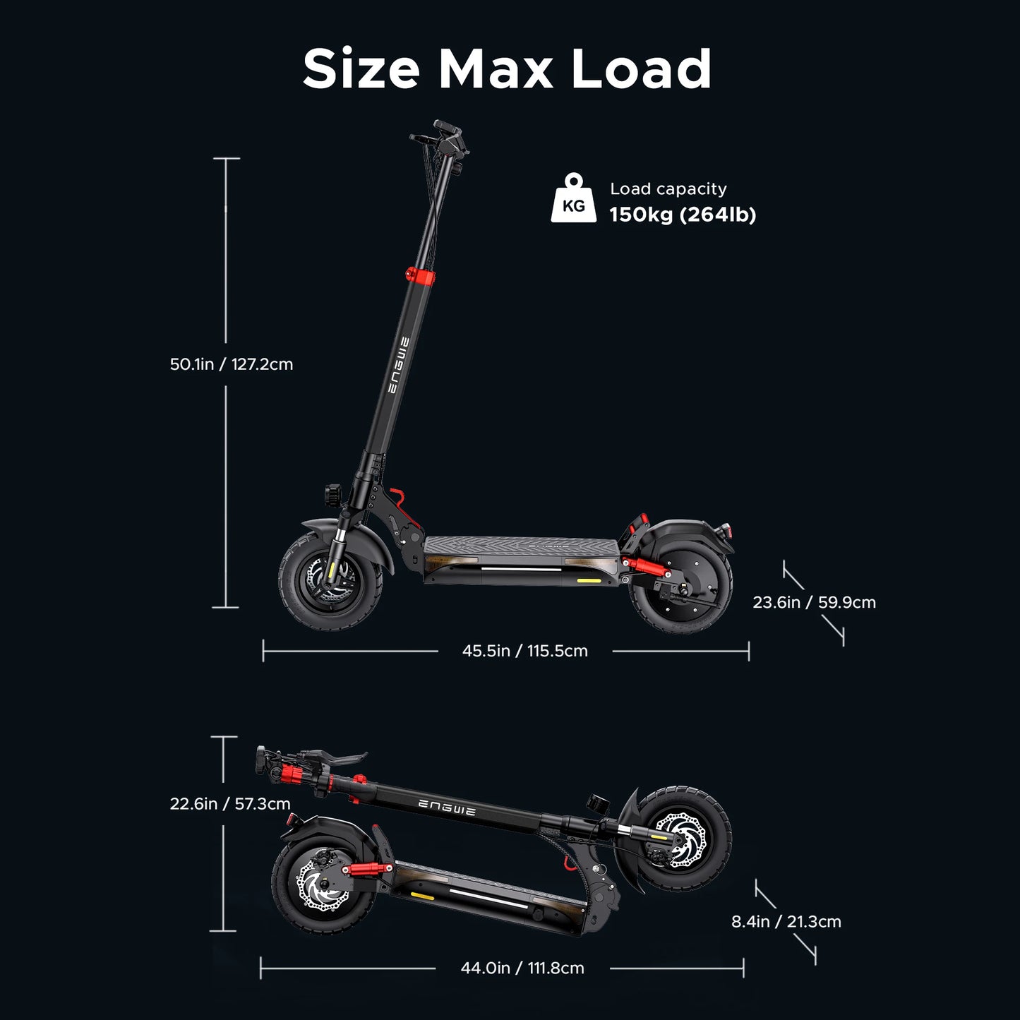 ENGWE 830W Peak Electric Folding Scooter, 48V 18.2AH, 43.5 Miles Range, 28mph, 10*4.0 Tires, Full Suspension, City & Rough Road