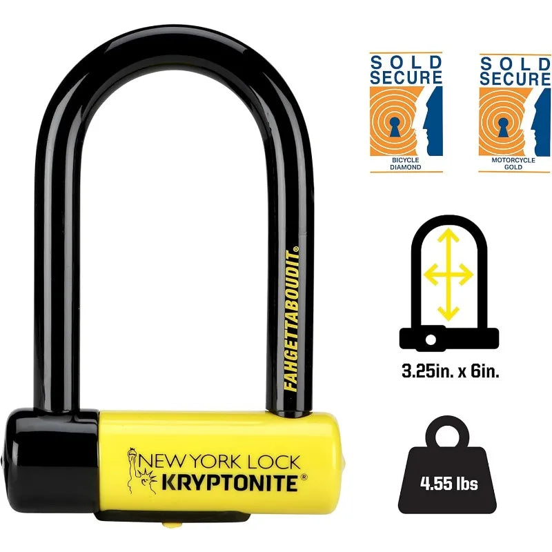 Kryptonite New York FAHGETTABOUDIT Mini Bike U-Lock, Heavy Duty Anti-Theft Bicycle U Lock Sold Secure Gold