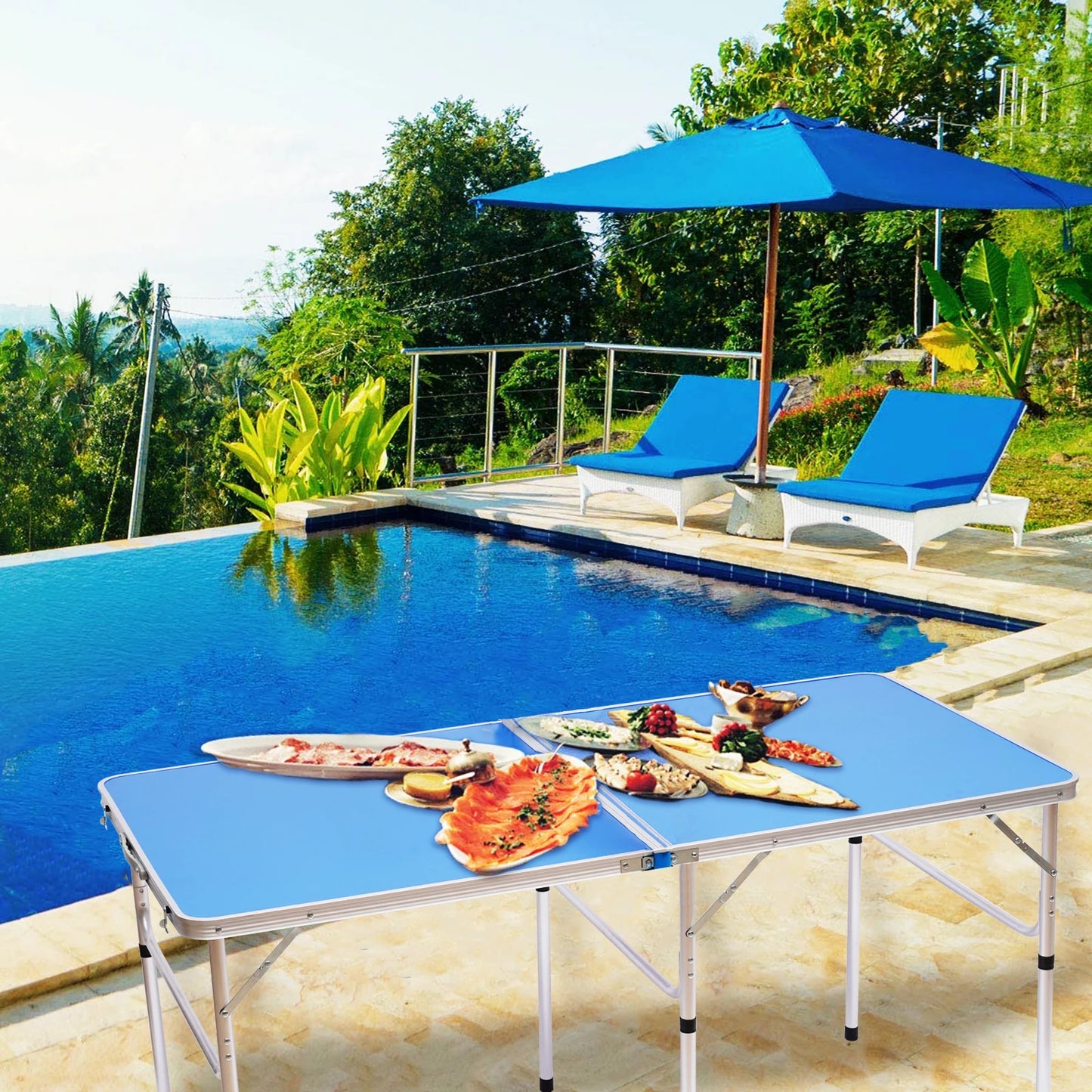 Portable Foldable Table Tennis Set for Kids & Adults - Indoor/Outdoor Ping Pong Game Kit with 2 Paddles & 3 Balls, Blue