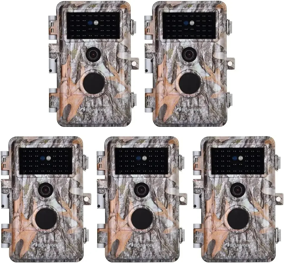 5-Pack Game & Trail Camera 32MP 1296P HD Video Night Vision Motion Activated IP66 Waterproof No Glow for Outdoor Wild