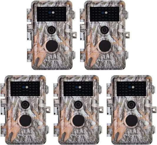 5-Pack Game & Trail Camera 32MP 1296P HD Video Night Vision Motion Activated IP66 Waterproof No Glow for Outdoor Wild
