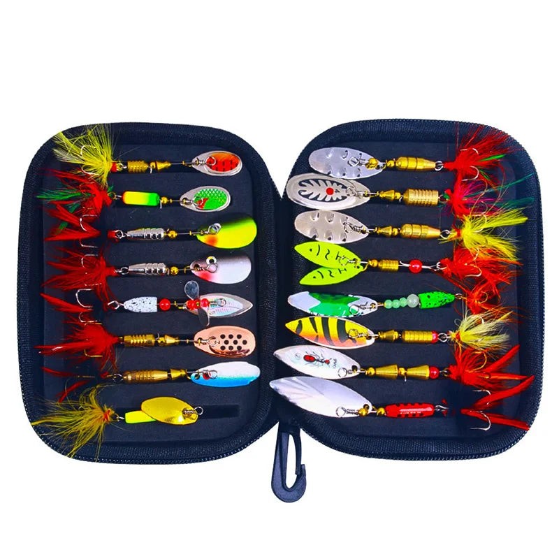 Sixteen Piece Fake Bait Spinner Lures Metal Fishing Lure Kit