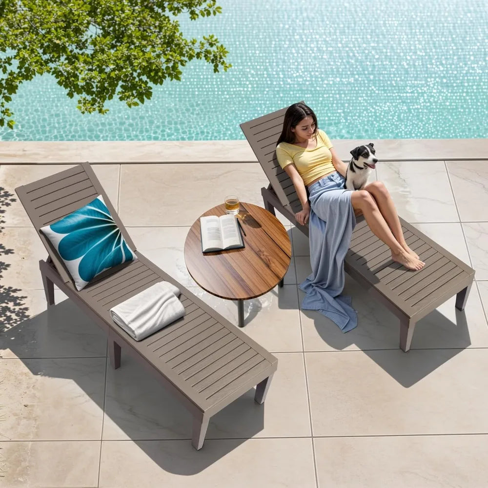 Set Of 2 Outdoor Pool Lounge Chairs 5 Position Adjustable