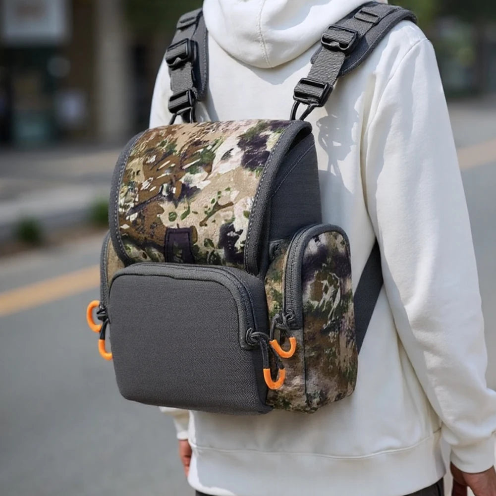 Binocular Harness Chest Pack with Rangefinder Pouch & Rain Cover Bino Harness Waterproof Large Capacity Bino Case for Hunting