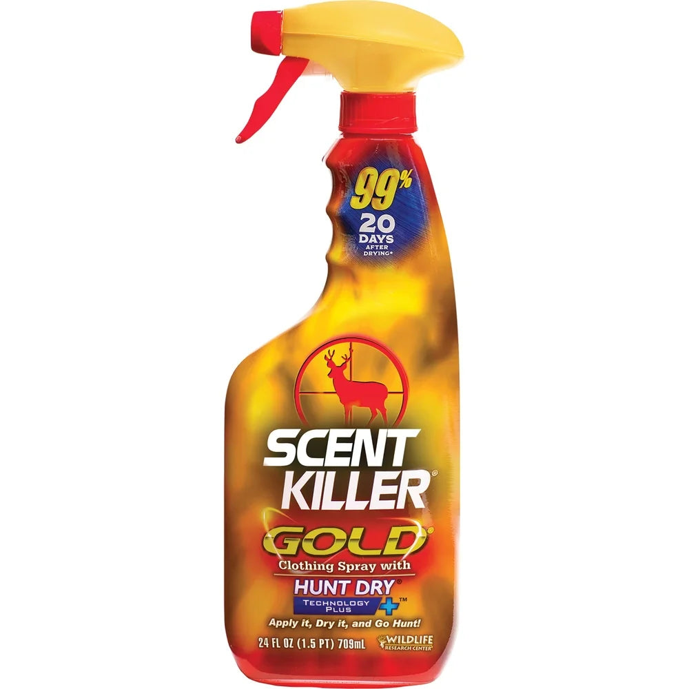Scent Killer Gold Spray 24 fl oz Long Lasting Odor Eliminator Hunting Clothes Maximum Performance HUNT DRY Technology Effective