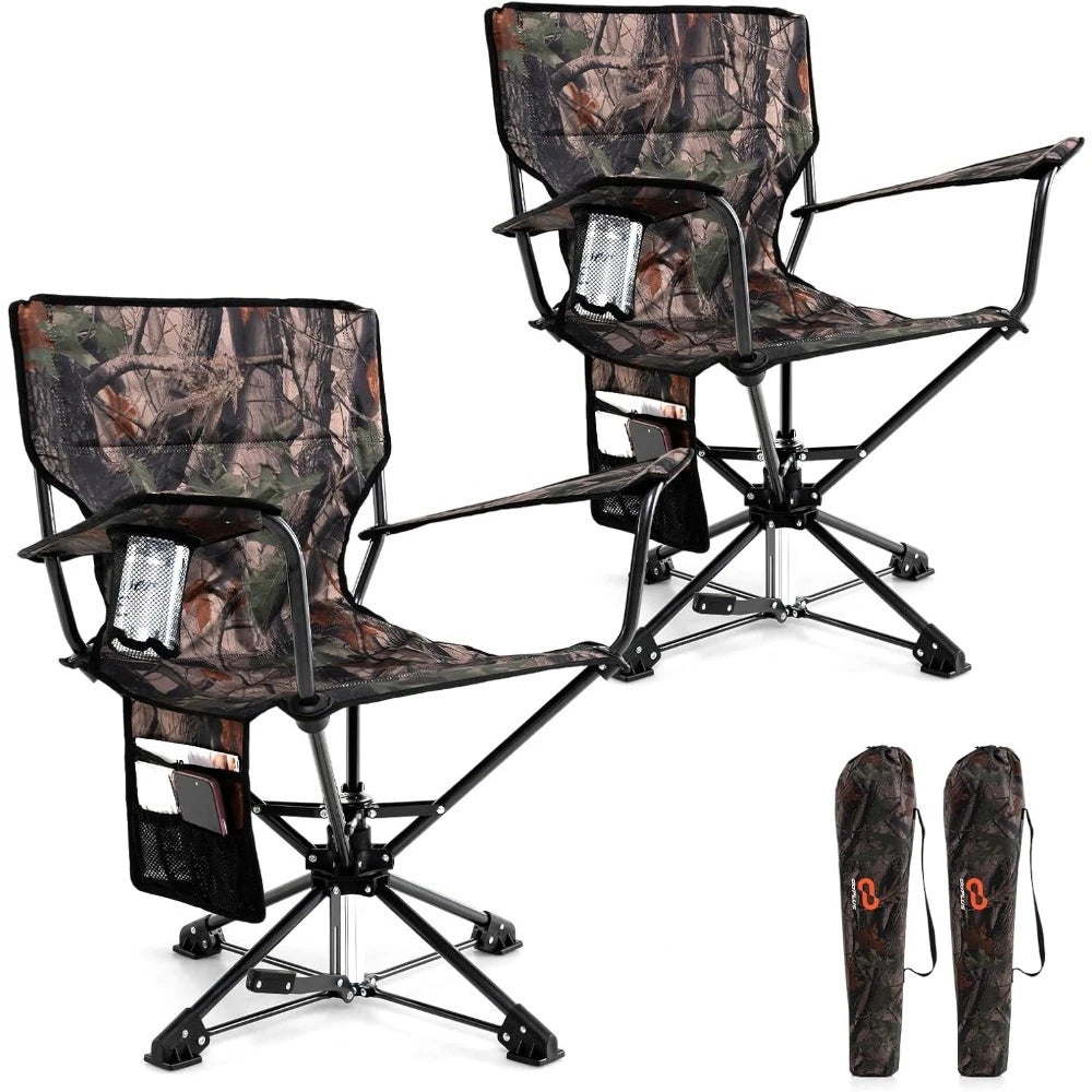 Swivel Hunting Chair, 360° Folding Hunting Blind Chair for Adults with Cup Holder & Carrying Bag, Portable Camping