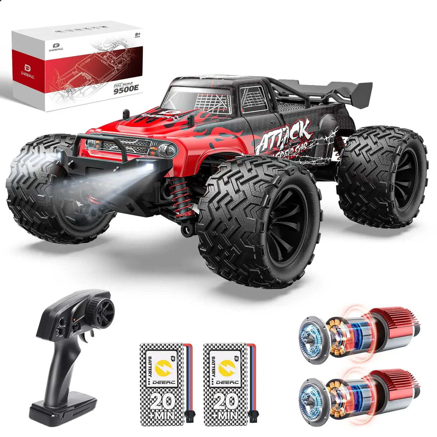 Deerc 9500E RC Car 4x4 Off Road Monster Truck All Terrain