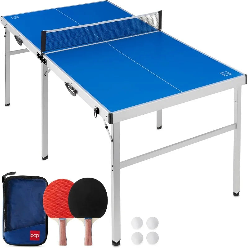 Best Choice Products 6x3ft Portable Ping Pong Table, Mid-Size Folding Indoor Outdoor Table Tennis w/ 2 Paddles, 4 Balls