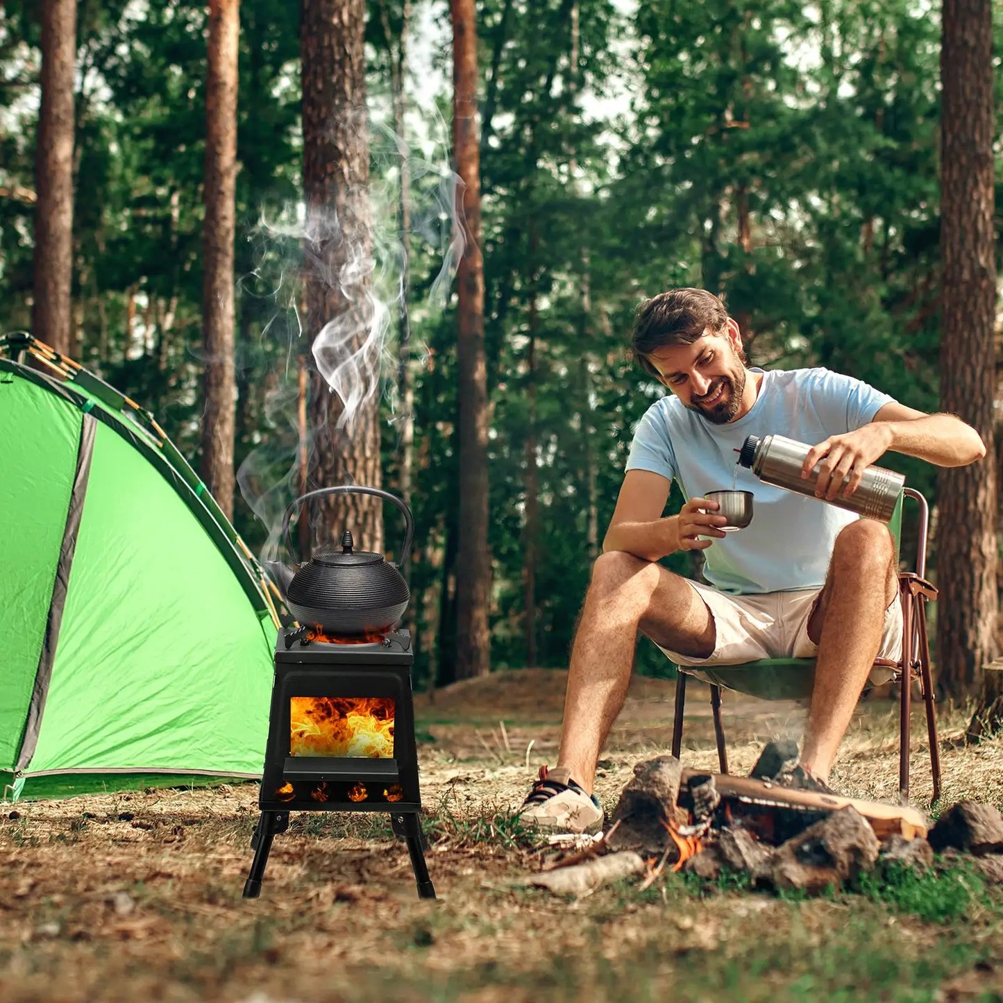 Compact 27x27x34cm Wooden Camping Stove - Lightweight & Portable Outdoor Cooking Gear