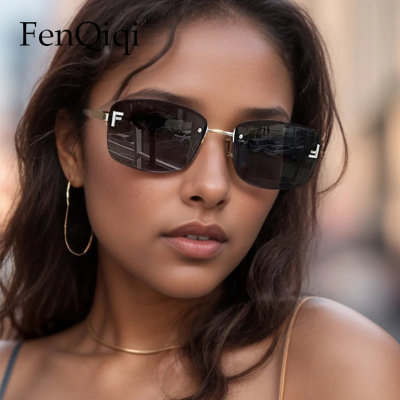 Rimless Square Sunglasses UV400 Frameless Unisex Driving