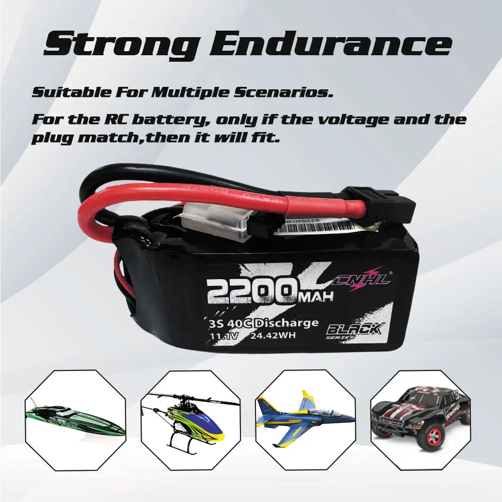 CNHL 3S 2200mAh LiPo Battery 11.1V 40C 2 Pack XT60 RC FPV