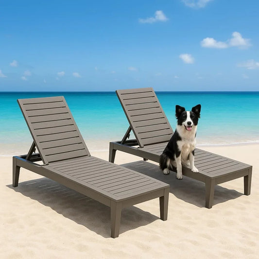 Set Of 2 Outdoor Pool Lounge Chairs 5 Position Adjustable