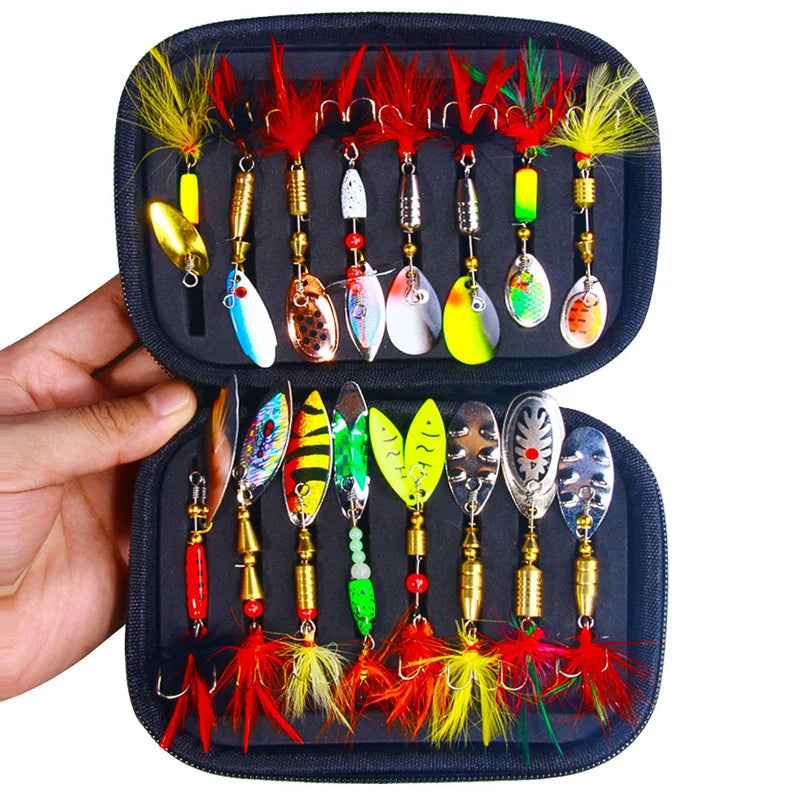 Sixteen Piece Fake Bait Spinner Lures Metal Fishing Lure Kit