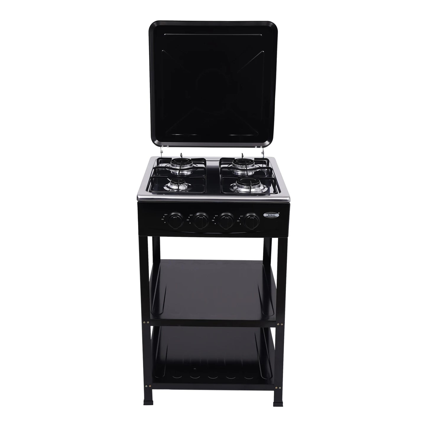 Portable Gas Stove 4 Burner with Support Leg Stand & Wind Blocking Cover Outdoor Manual Ignition Camping Stove with 2-Layer Rack