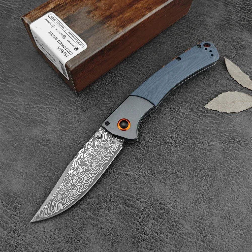 Damascus Steel Blade BM 15080 Crooked River Folding Knife Wooden / G10 Handles Outdoor Camping Pocket Knives EDC Tactical Tool