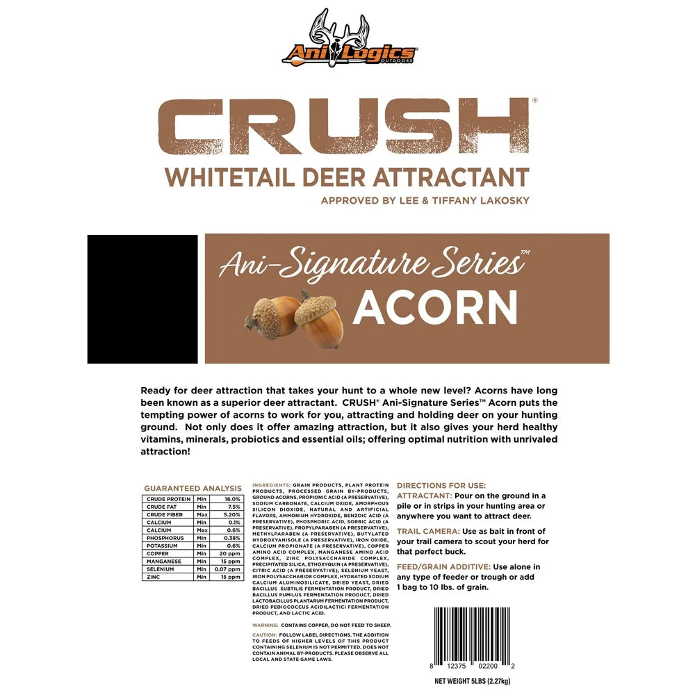 Crush Acorn Granular Deer Attractant 5 lb Nutty Flavor Scent Healthy Minerals Immune Boosting Properties Hunting Scouting Trophy