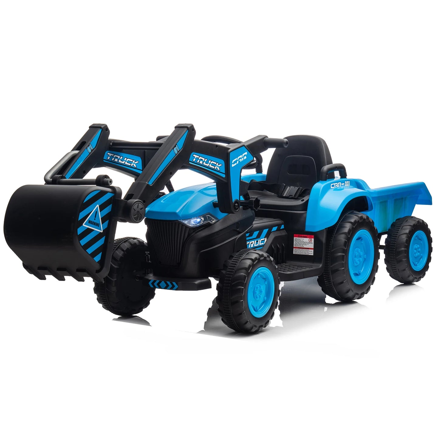 Kids 12V 3 in 1 Ride on Excavator & Tractor with Detachable Trailer, Ride on Car Toy with Remote Control, Digger, LED Lights