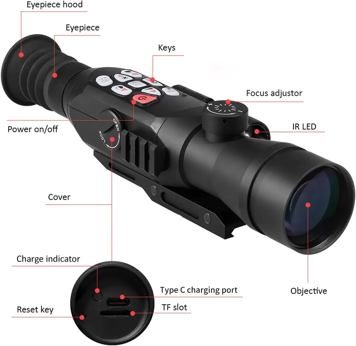 Night Vision Rifle Scope for Hunting Infrared Digital 60mm Lens IP66 Zoom 4.6-18x (WiFi) App Ballistic Calculator